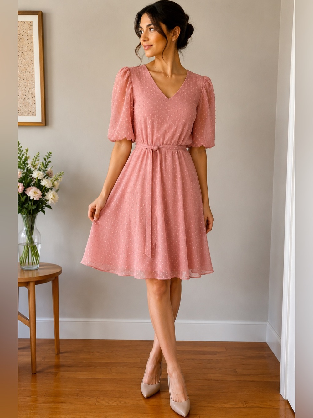 Tommy Hilfiger NWT Pink Swiss Dot Belted Dress Size 8